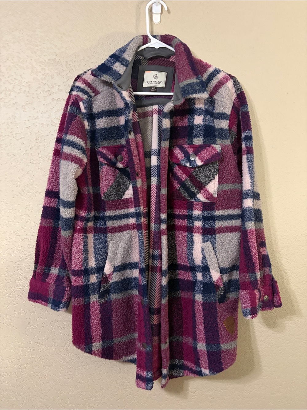 Legendary Whitetails Plush Plaid Shacket in Pink, Blue, Gray